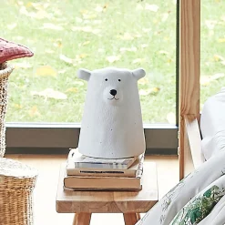 Lampe à poser électrifiée forme ours en porcelaine H16,2cm - blanc