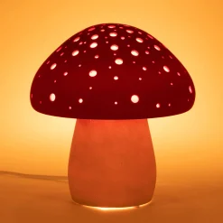 Lampe à poser électrifiée forme champignon en porcelaine H22cm - rouge