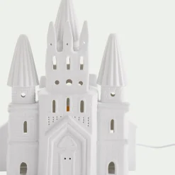 Lampe à poser électrifiée forme château en porcelaine H25cm - blanc