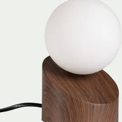 Lampe à poser tactile en fer effet bois foncé H16cm- naturel