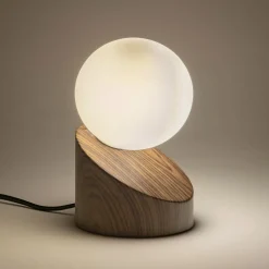 Lampe à poser tactile en fer effet bois foncé H16cm- naturel