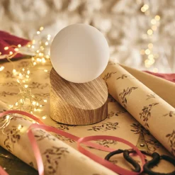 Lampe à poser tactile en fer effet bois clair H16cm- naturel