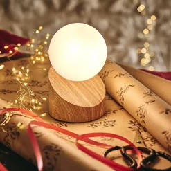 Lampe à poser tactile en fer effet bois clair H16cm- naturel