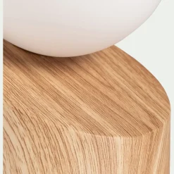 Lampe à poser tactile en fer effet bois clair H16cm- naturel