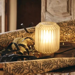 Lampe de table en verre et acier H17cm - gris