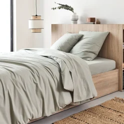 Linge de lit uni en coton - vert olivier