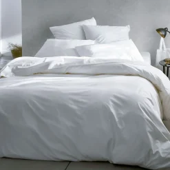 Linge de lit uni en coton - blanc