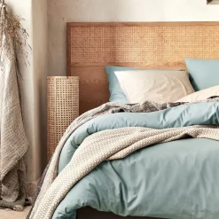 Linge de lit uni en coton - bleu calaluna