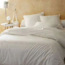 Linge de lit uni en percale de coton - blanc