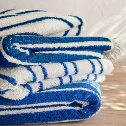 Linge de toilette à rayures en coton - bleu