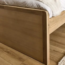 Lit 2 places avec tête de lit en acacia 160x200cm - bois clair