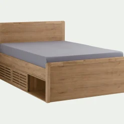 Lit 2 places avec tête de lit en acacia 160x200cm - bois clair