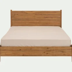Lit 2 places avec tête de lit en bois d'acacia massif 160x200cm - bois clair