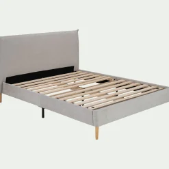 Lit 2 places avec tête de lit en tissu 160x200cm - gris