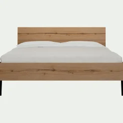 Lit 2 places avec tête de lit en bois 160x200cm - bois clair