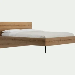 Lit 2 places avec tête de lit en bois 160x200cm - bois clair