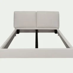 Lit 2 places avec tête de lit en tissu doux 160x200cm - blanc écru