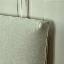 Lit 2 places avec tête de lit en tissu doux 160x200cm - blanc écru