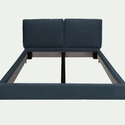 Lit 2 places avec tête de lit en velours 160x200cm - bleu céou