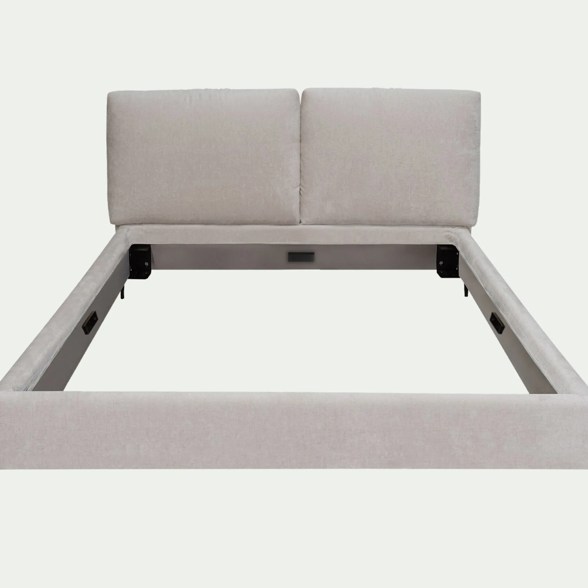 Lit 2 places avec tête de lit en velours 140x200cm - blanc écru