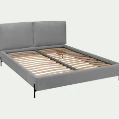 Lit 2 places avec tête de lit en velours 180x200cm - gris borie