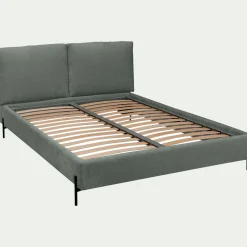 Lit 2 places avec tête de lit en velours 160x200cm - vert cèdre