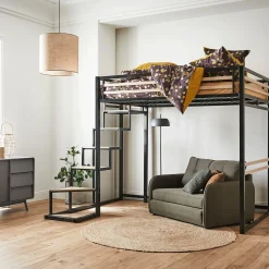 Lit 2 places mezzanine en acier - noir 140x200cm