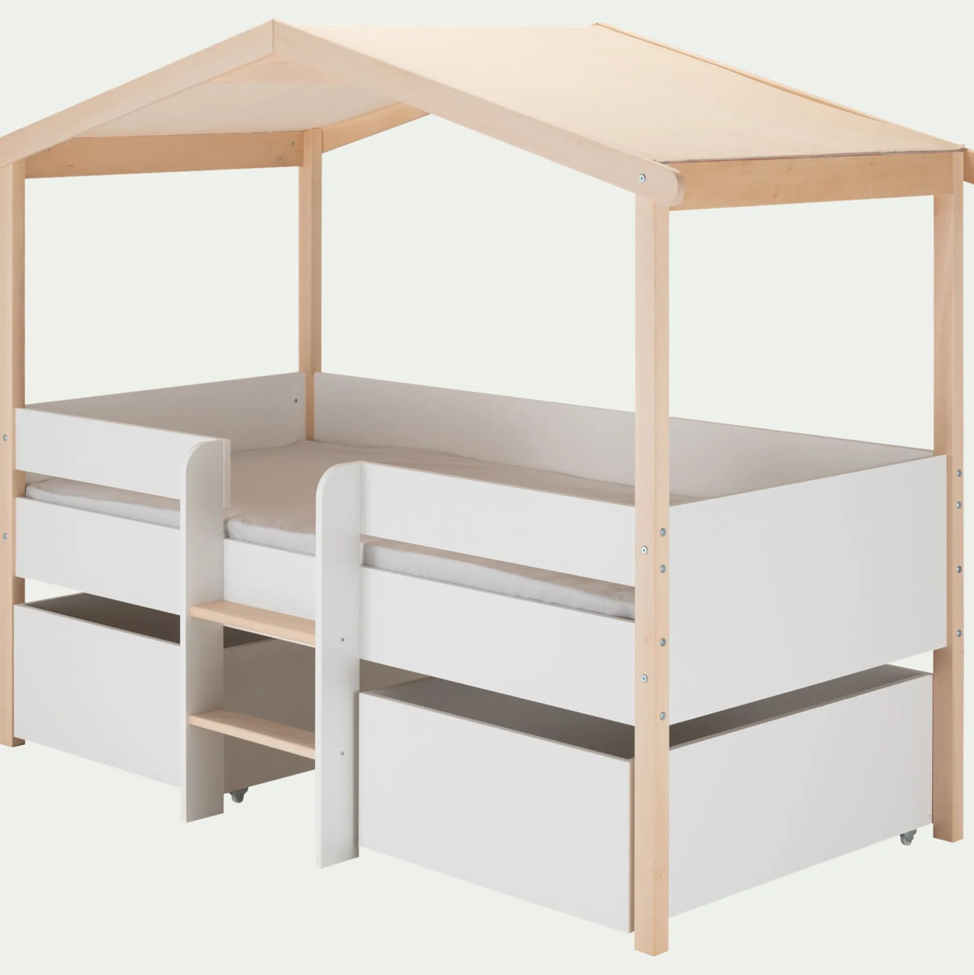 Lit cabane 1 place en bois 90x200 cm - blanc