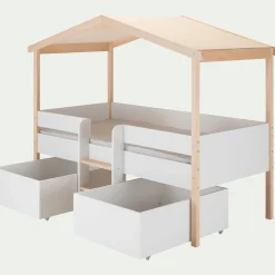 Lit cabane 1 place en bois 90x200 cm - blanc