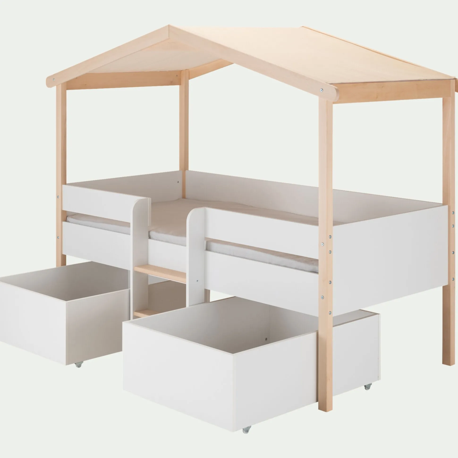Lit cabane 1 place en bois 90x200 cm - blanc