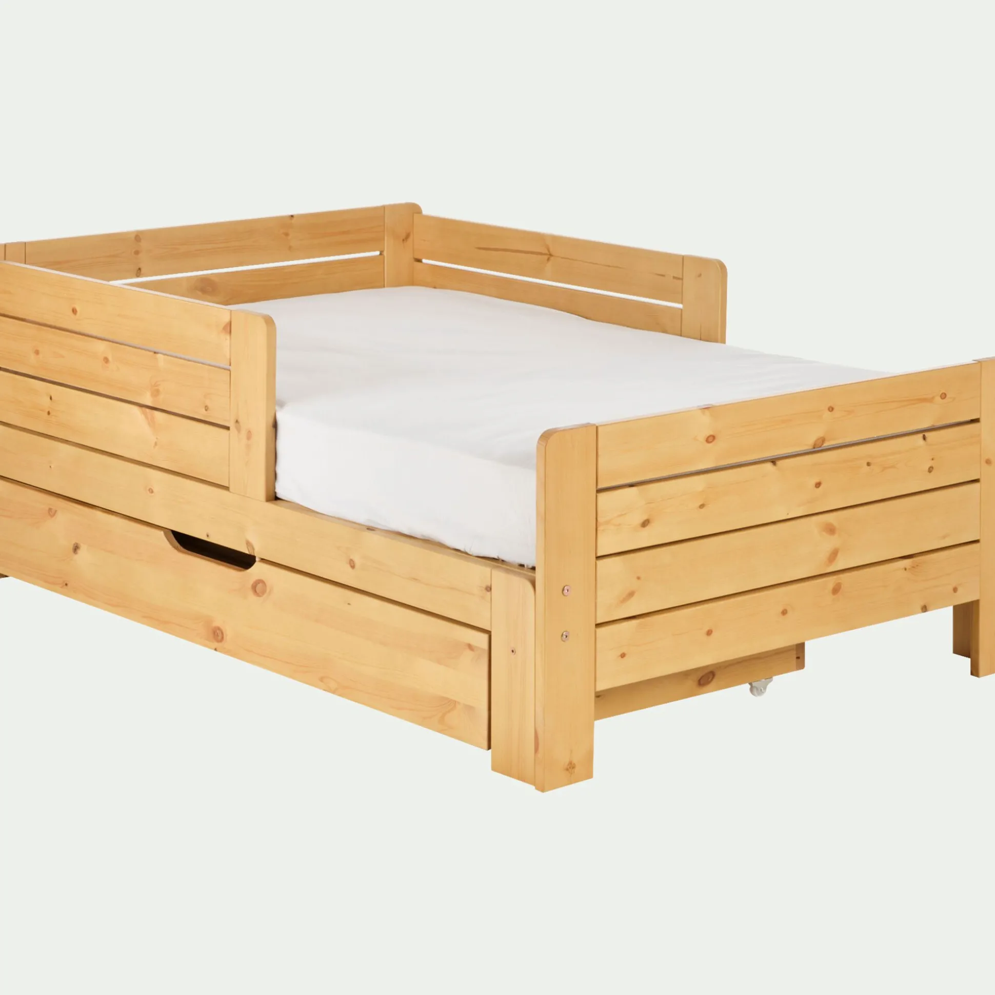 Lit évolutif 1 place en pin massif 3 positions pour enfant avec tiroir - bois clair