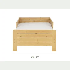 Lit évolutif 1 place en pin massif 3 positions pour enfant - bois clair
