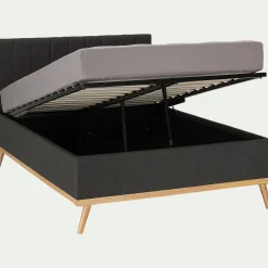 Lit-coffre 2 places recouvert de tissu - gris 160x200cm