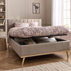 Lit-coffre 2 places recouvert de tissu - beige 140x200cm