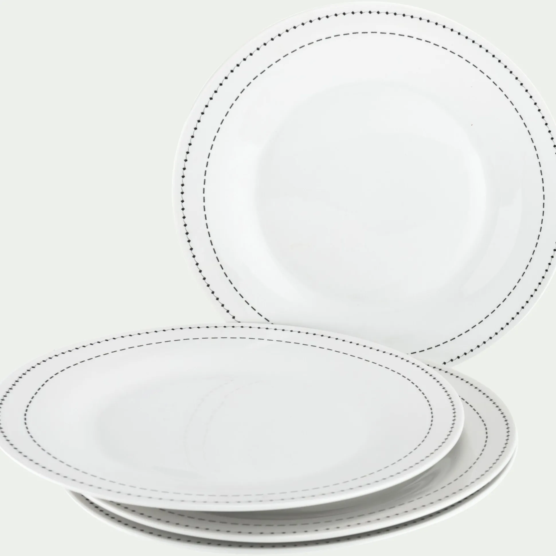Lot de 4 assiettes plates en porcelaine avec liseré noir D27cm - blanc