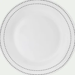 Lot de 4 assiettes plates en porcelaine avec liseré noir D27cm - blanc