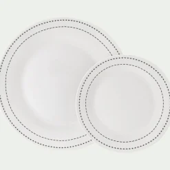 Lot de 4 assiettes plates en porcelaine avec liseré noir D27cm - blanc