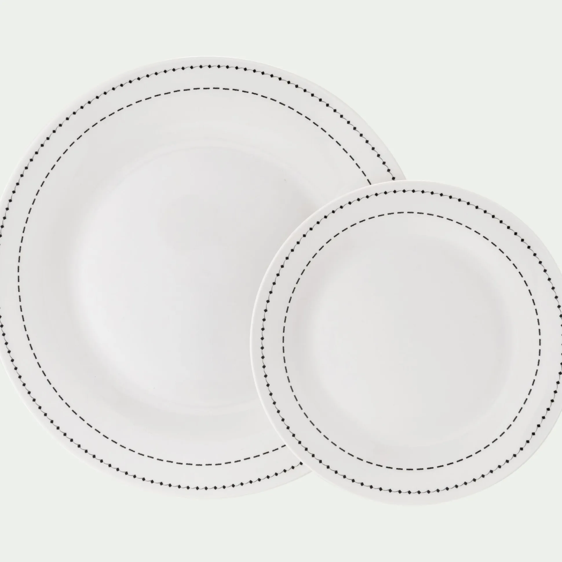 Lot de 4 assiettes plates en porcelaine avec liseré noir D27cm - blanc