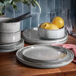 Lot de 4 assiettes plates en grès émail réactif D27cm - gris borie