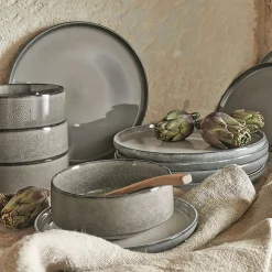 Lot de 4 assiettes plates en grès émail réactif D27cm - gris borie