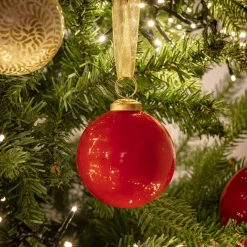 Lot de 6 boules de Noël en verre D8cm - rouge