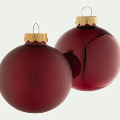 Lot de 12 boules de Noël rondes en verre D6cm - rouge