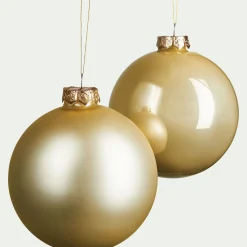 Lot de 12 boules de Noël rondes en verre D6cm - doré