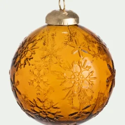 Lot de 3 boules de Noël texturées en verre recyclé D8cm - orange