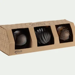 Lot de 3 boules de Noël texturées en verre recyclé D8cm - orange