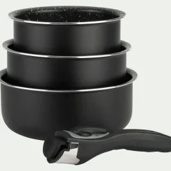 Lot de 3 casseroles en aluminium avec manche amovible (tous feux dont induction)