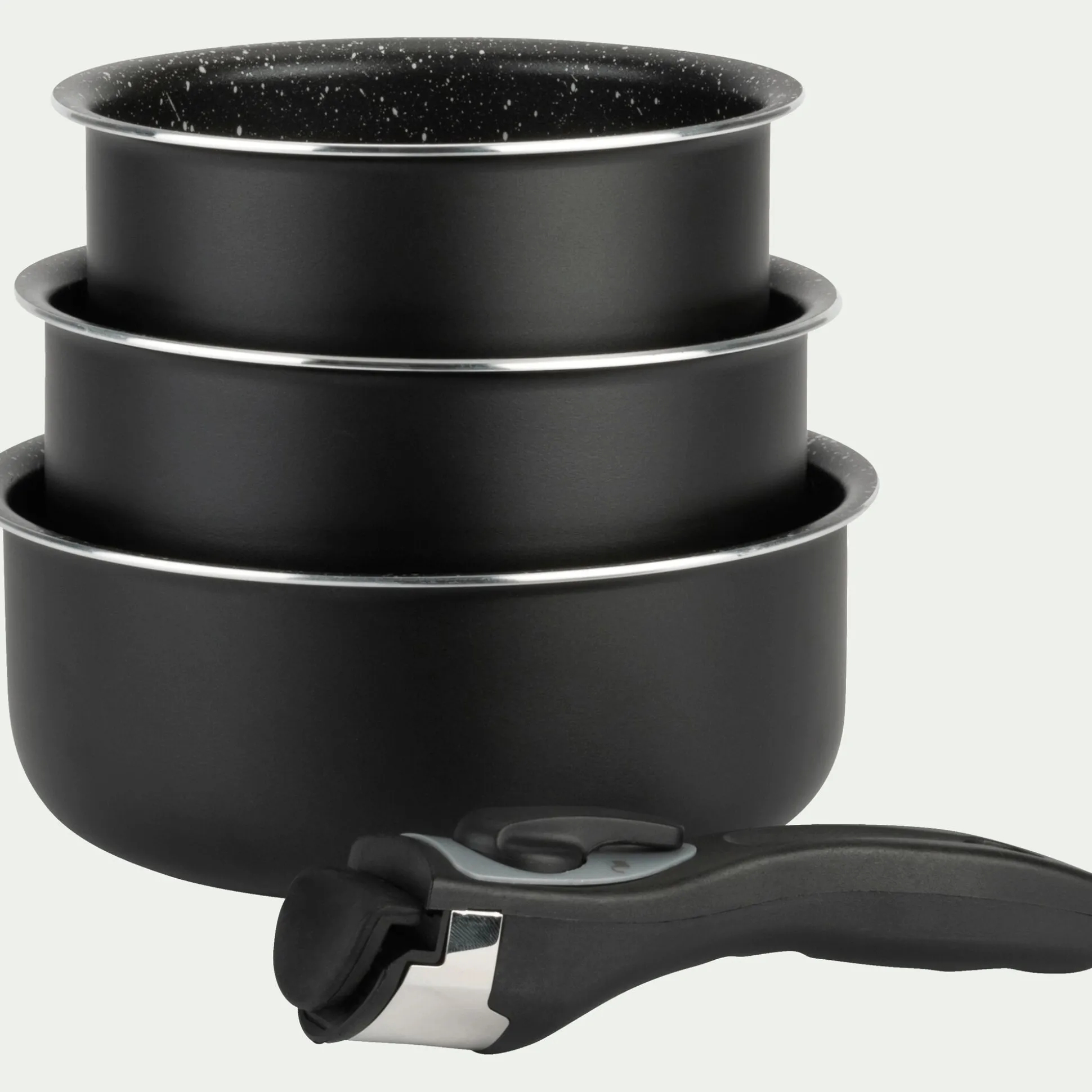 Lot de 3 casseroles en aluminium avec manche amovible (tous feux dont induction)