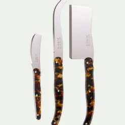 Lot de 3 couteaux à fromage en inox - marron