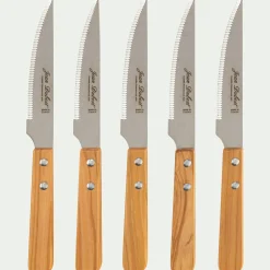 Lot de 6 couteaux à steak en inox et manche en bois d'olivier
