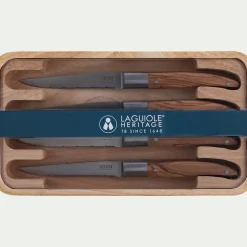 Lot de 4 couteaux à steak en inox et bois d'olivier - naturel